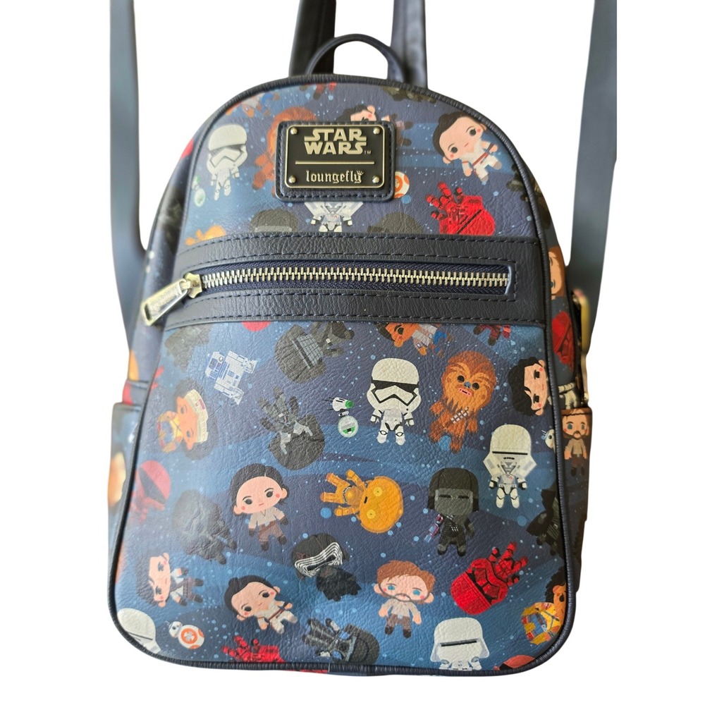 Loungefly Star Wars Disney Parks Chibi Character Print Mini Backpack Navy Blue